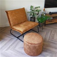 Sfeerfoto Samt Hocker Beau rund ockergelb/cognac