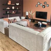 Sfeerfoto Ecksofa Memphis Chenille weiß/beige links