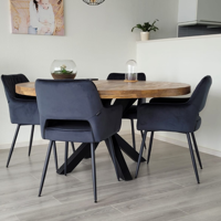 Sfeerfoto Velvet eetkamerstoel Mika donkerblauw